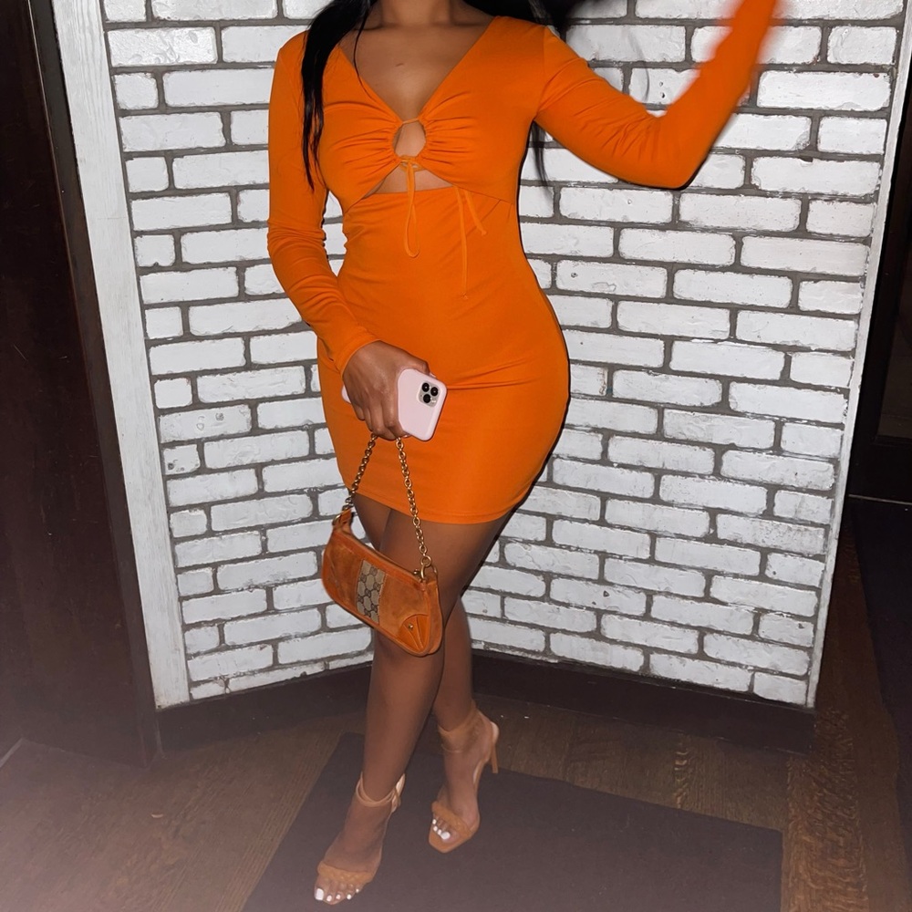 ZARA Orange Long Sleeve Mini Dress